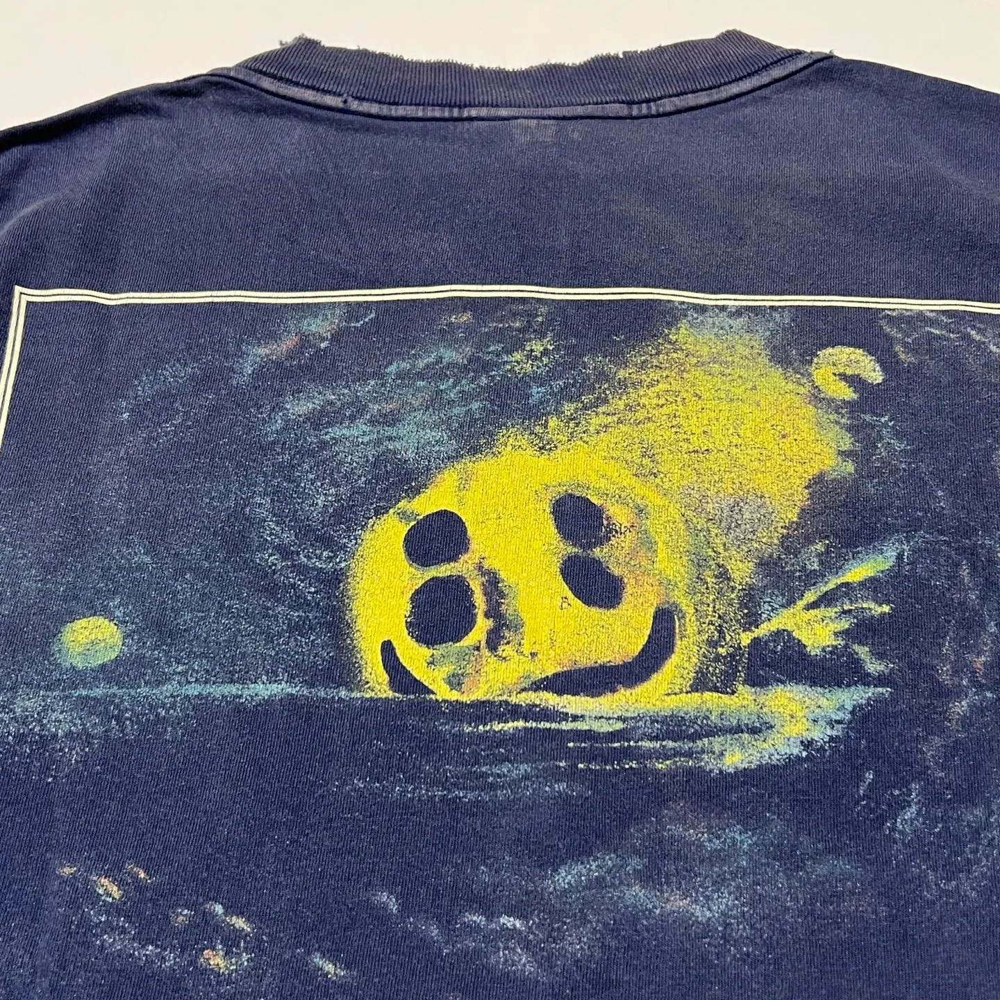CACTUS PLANT FLEA MARKET x SAINT Mxxxxxx STAR SS TEE/NAVY New CPFM star smiley holed distressed short sleeves Washed blue S-XL Genuine consistent tube weaving without side seams High weight OE yarn fabric Assute dyeing Multiple horse fades Heavy wash water Worn holes Customized joint main mark/wash mark/little angel anti-counterfeiting label